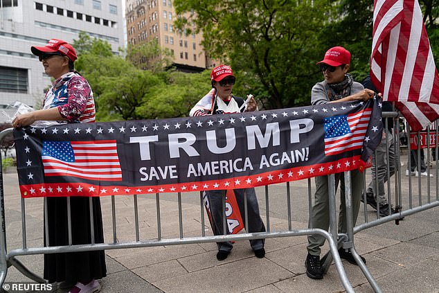 Trump supporters outside the Manhattan courthouse on Thursday