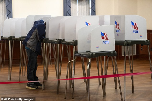 A voter casts his ballot during the Maryland primary on May 14, 2024