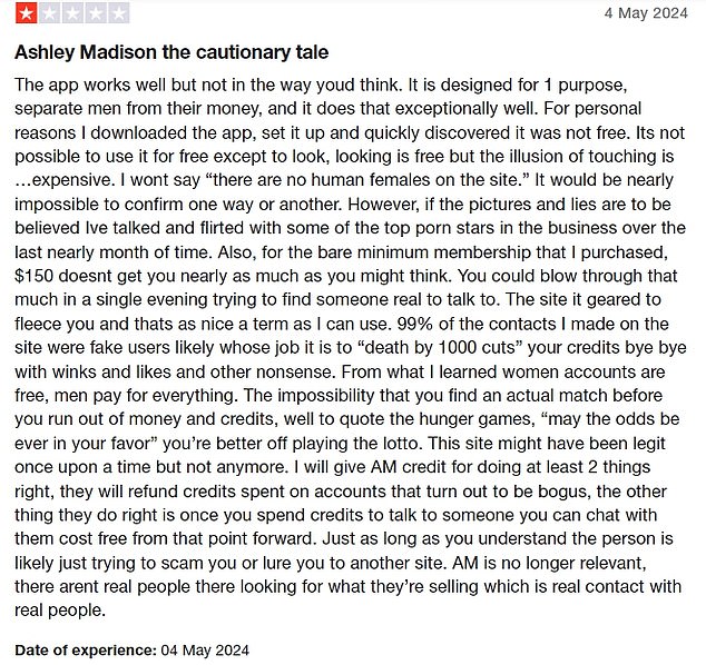 Many users have taken to the site to share their thoughts on Ashley Madison, labeling it a 'scam' and claiming there were no real women available