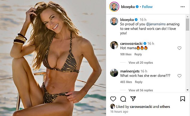 Wozniacki took to Instagram to comment on Brooks Koepka's tribute to his wife Jena Sims