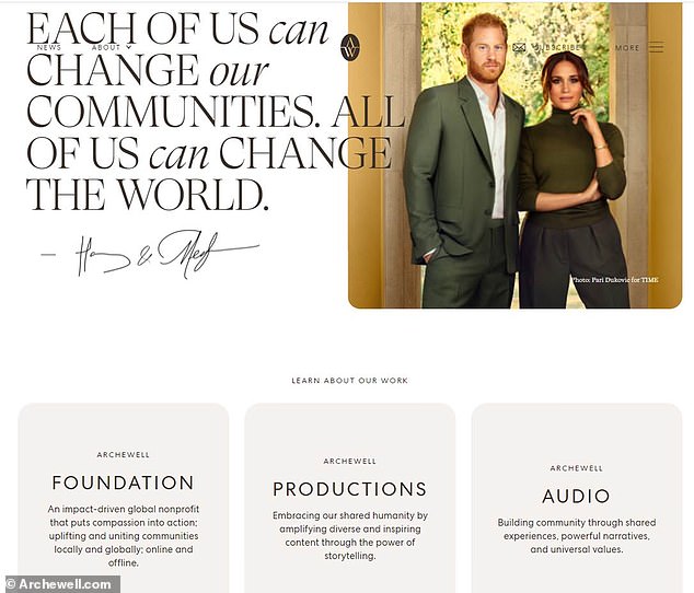 The foundation is separate from the couple's Archewell media and business divisions