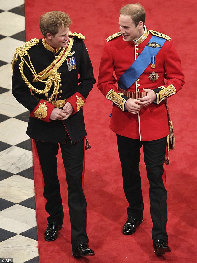 Prince Harry dated Ms Brudenell-Bruce for two months in 2011.  He is pictured smiling with his brother Prince William at the heir's wedding to Princess Kate that year.