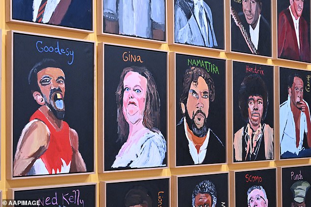 Ms Rinehart is one of 21 Australian icons portrayed by Mr Namatjira in his 'Australia in Colour' exhibition, which also features Ned Kelly, Julia Gillard, Adam Goodes, Eddie Mabo and Bon Scott