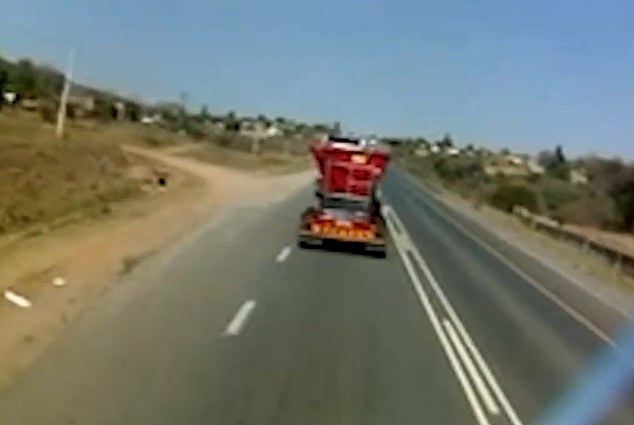 Siyaya then comes up behind another truck before veering off the road and coming to a stop