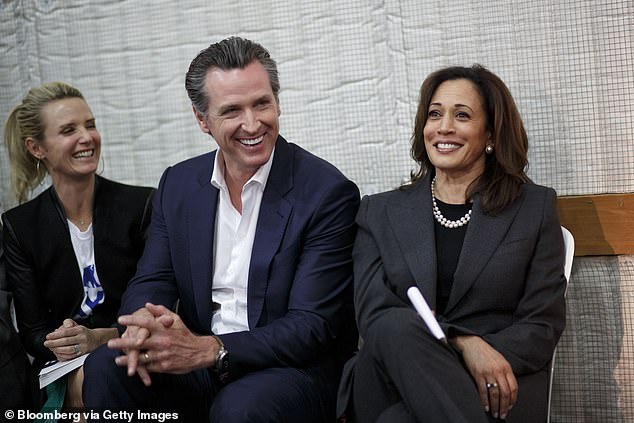 Instead, Trump said he could be replaced by someone like Vice President Kamala Harris (right) or California Governor Gavin Newsom (left).