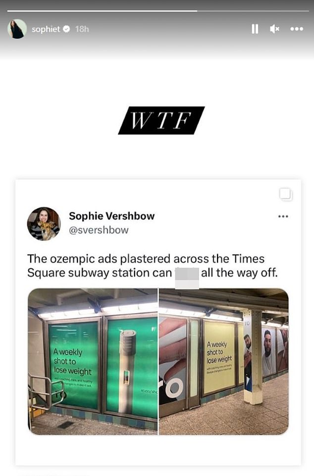 She also recently aired Ozempic weight loss ads in the New York subway station, as she posted on her Story