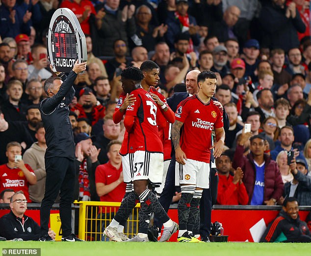 Ten Hag could welcome Lisandro Martinez (right) and Marcus Rashford, who was out with an injury