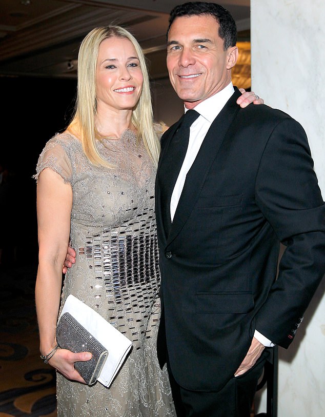 Chelsea has had older boyfriends such as hotelier André Balazs, 67, and TV executive Ted Harbert, 68;  she is pictured with André in 2013 in Beverly Hills