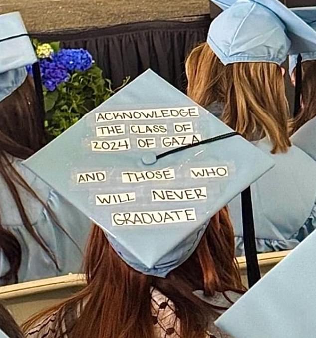 One student's graduation cap bore the words: 