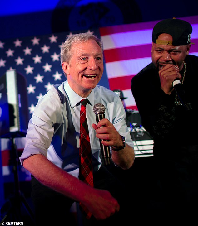 Democratic presidential candidate Tom Steyer (left) has poured $340 million into his longshot 2020 presidential campaign, probably best known for his performance of Back that Azz Up alongside rapper Juvenile (right) on the eve of the South Carolina primary