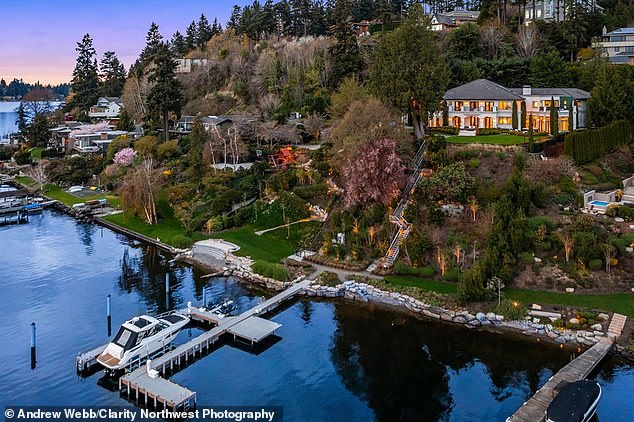 The six-bedroom, six-bathroom home has a private 164-foot waterfront dock.  As part of the deal, an adjacent piece of land was also sold for $9.75 million, boosting the couple's profits to $31 million.