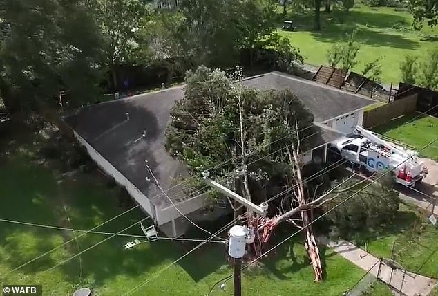 Drone footage captured by WAFB shows the devastation in the area following the storm