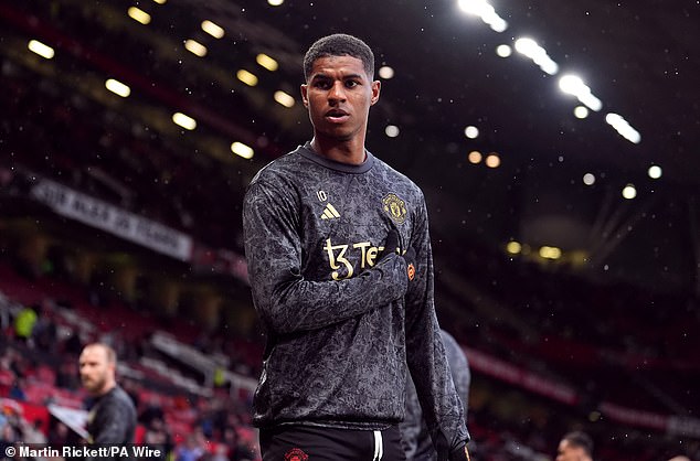 Rashford was warming up for the match with Newcastle where he was named on the bench