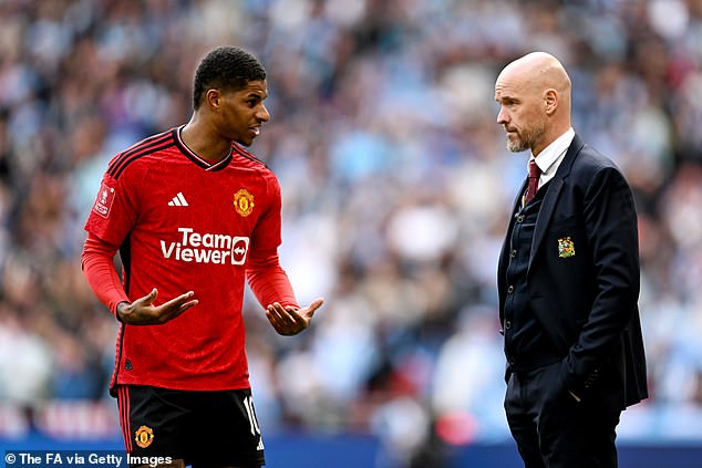 Rashford has struggled to match his 30-goal tally from last season, scoring eight times in all competitions in 2023/24