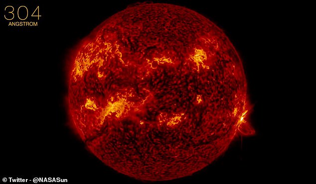 The sunspot responsible for the solar flare, visible as a bright area on the far left of this image, is now rotating away from Earth.  However, there's a chance he could survive long enough to turn around and meet us again in about two weeks