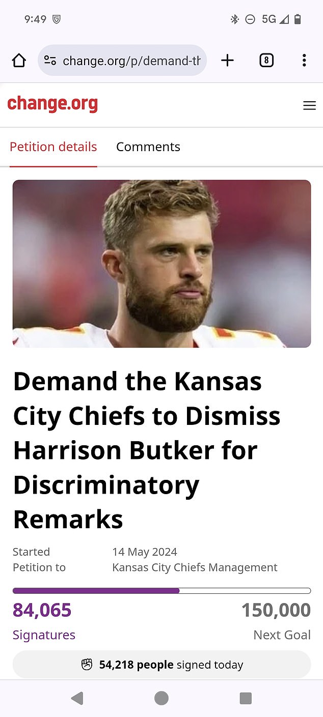 At the time of writing, the petition demanding Butker's removal from the Chiefs has surpassed 80,000 signatures