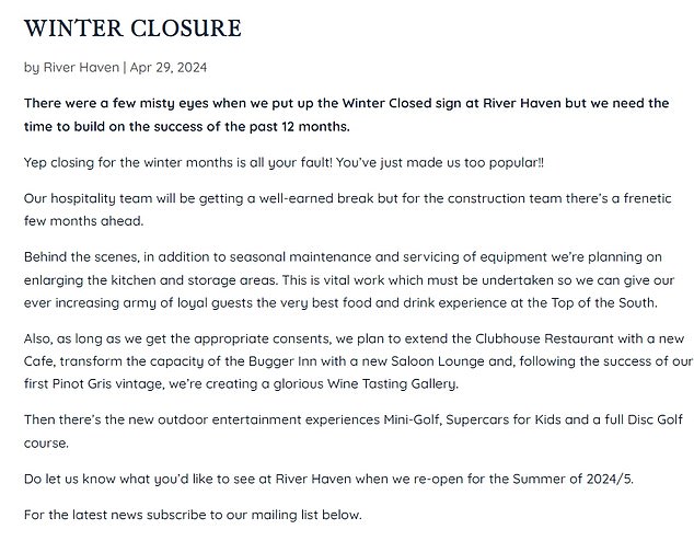 A message on the official website hints at the high emotions, saying: 'There were some misty eyes as we put up the Winter Closed sign'