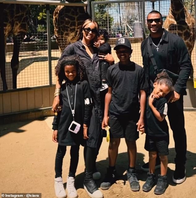 Amora Wilson follows their firstborn, daughter Sienna, 7, and their middle child, son Win, three (pictured: The whole family in May)