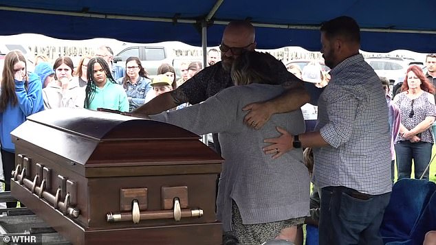 In heartbreaking footage from Sammy's funeral, his parents were seen crying by his coffin as mourners shuffled past.