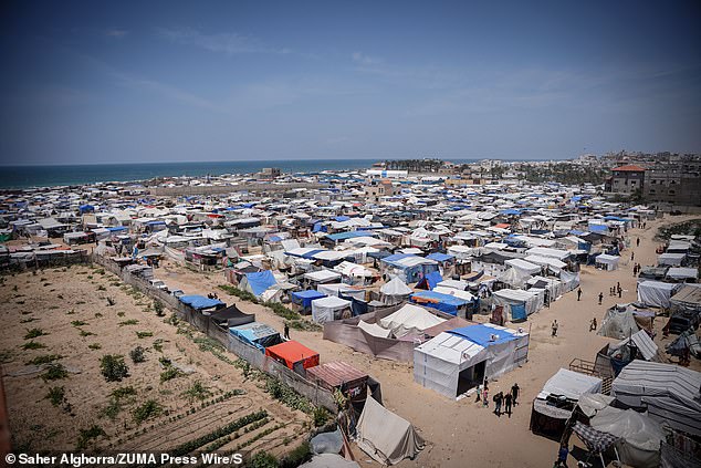 Tents for displaced people fill west of the city of Deir al-Balah in the central Gaza Strip after thousands of Palestinians fled Rafah after the Israeli army announced the start of a military operation there May 12, 2024