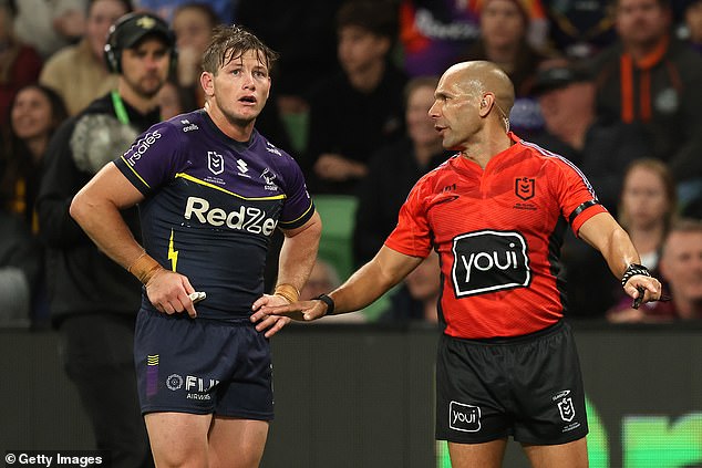 Melbourne Storm star Harry Grant was left stunned after being adjudged by referee Ashley Klein for grazing a kicker's leg last Friday