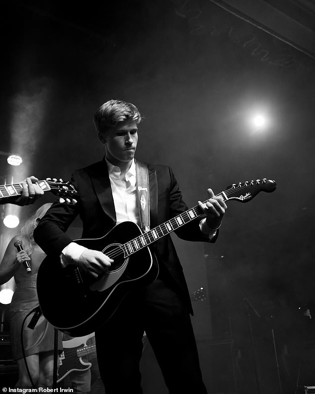 Wildlife Warrior Robert Irwin, 20, (pictured) showed off his musical skills last weekend when he performed on stage in Las Vegas with country star Lee Kernaghan at the Steve Irwin Gala