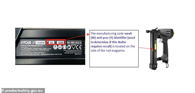 Affected products will have a date code displayed on the side of the nail magazine between week (W) 43 and year (Y) 2021 to week (W) 9 and year (Y) 2024