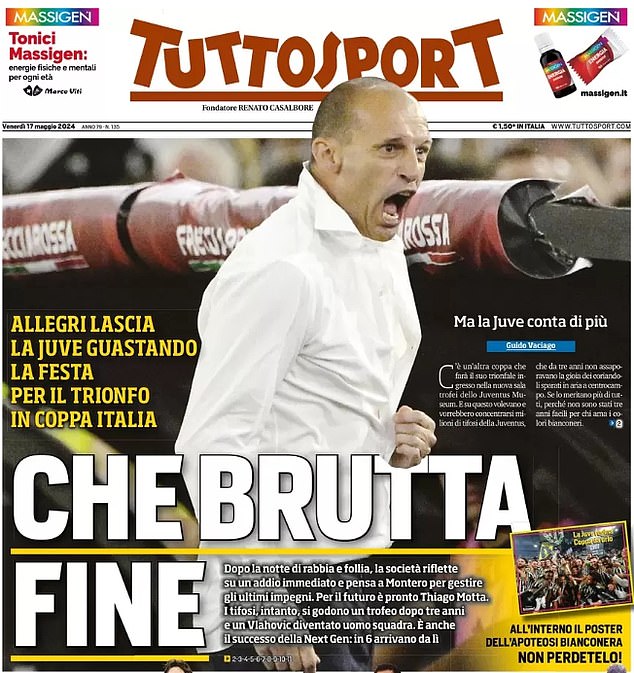 Tuttosport headlined 'What a bad ending' on Thursday morning in response to Allegri's anger