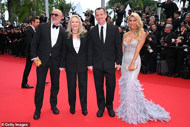 (L-R) Laurent Bouzereau, Dunaway, Liam Dunaway O'Neill and McKinzie Roth attend the premiere of Furiosa: A Mad Max Saga at the 77th annual Cannes Film Festival on May 15