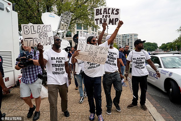 'Blacks for Trump' protesters gather on the day Trump appeared in US court in Washington on August 3, 2023
