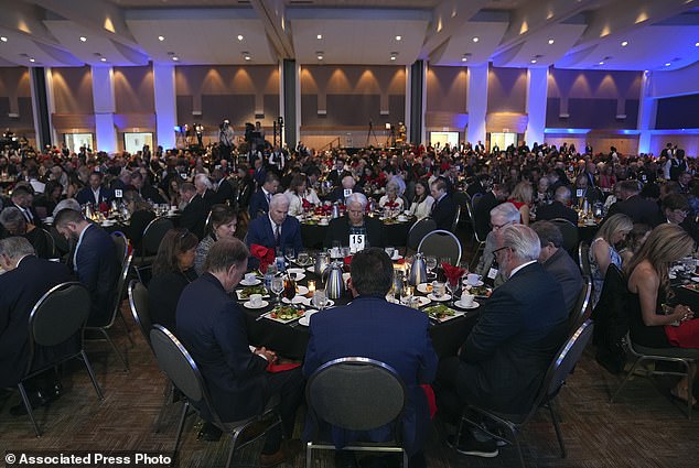 People sit at the Republican Lincoln Reagan dinner in Minnesota on Friday before Trump spoke