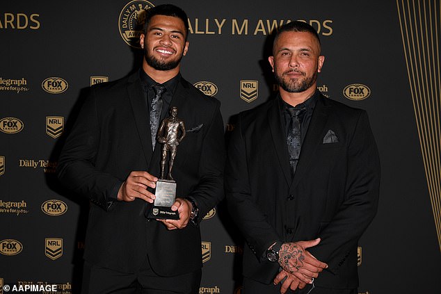 Payne Haas and his father Gregor Johann Haas at the 2019 NRL Dally M Awards