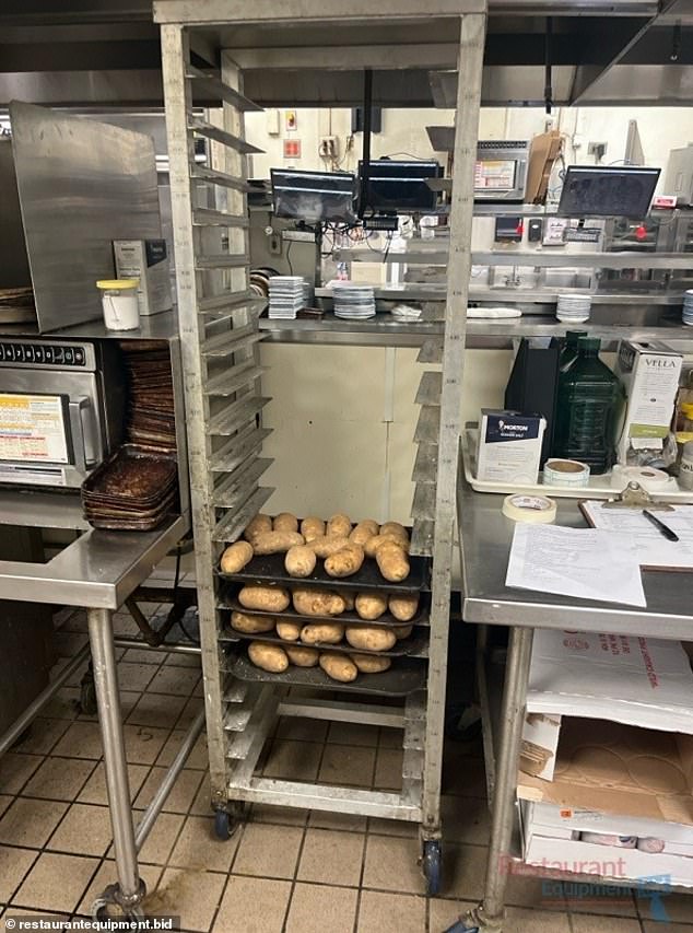 Potatoes lying on trays ready to be cooked are seen in images advertising Grand Forks contents