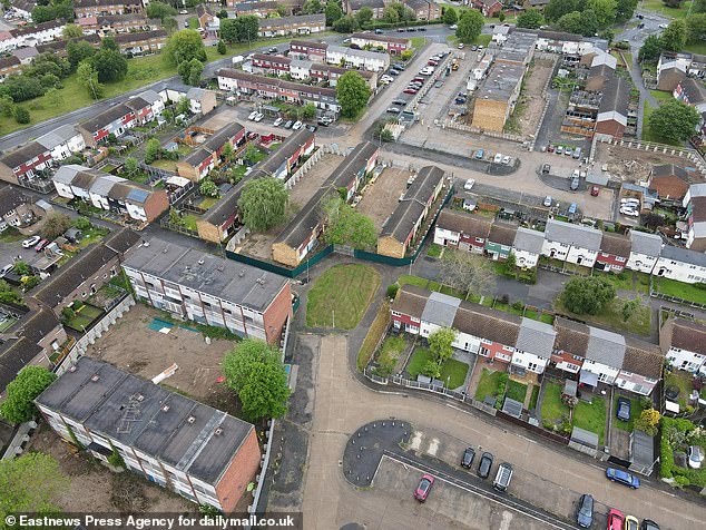 Aerial view shows the Basildon Craylands estate.  According to residents, it is like living in a war zone