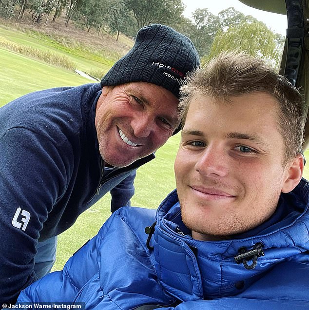It comes after Jackson revealed a personal triumph on Instagram after committing to an entire year without alcohol following the death of his cricket star father.  Pictured with dad Shane