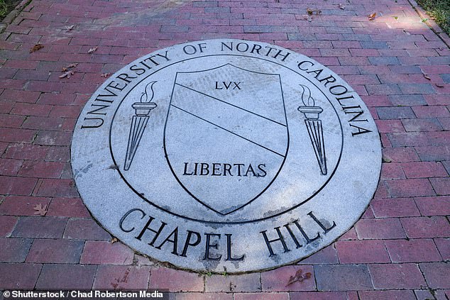 Pictured: The University of North Carolina's Chapel Hill Seal on a stone walkway