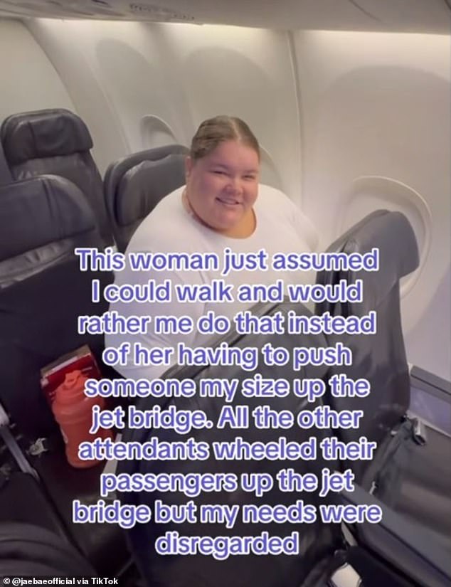 The travel influencer said that as the employee walked away with the wheelchair, she commented about her size