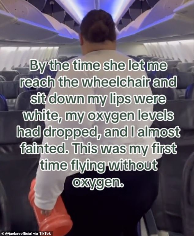 By the time Chaney was finally allowed to reach the wheelchair and sit down, her lips were white, her oxygen levels had dropped and she nearly fainted, she claims.