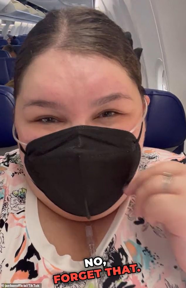 Chaney explained in the video's caption that she had been traveling with an oxygen machine since doctors at a hospital suspected she had suffered a stroke.