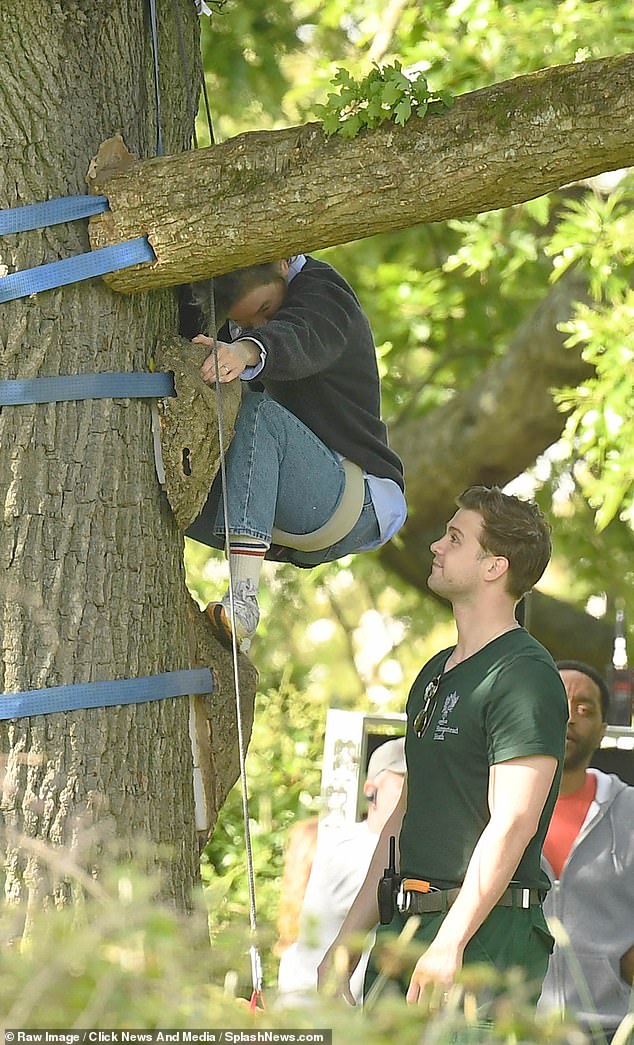 His character is caught staring at Bridget's buttocks as she indecently clambers down the branches