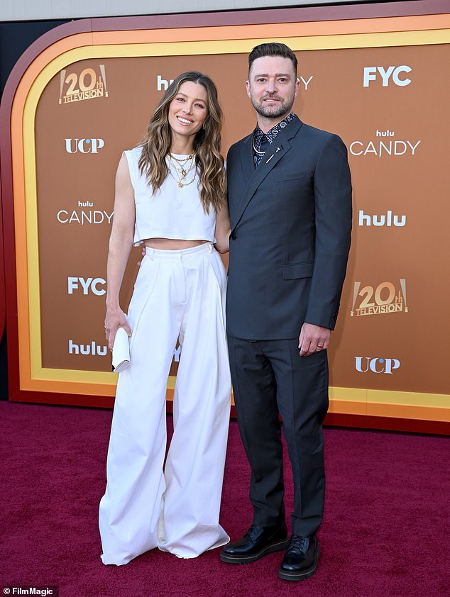 The actress revealed that she and husband Justin Timberlake, 43, had trouble conceiving and that difficulty led her to study the subject of menstruation (pictured in Los Angeles in May 2022)