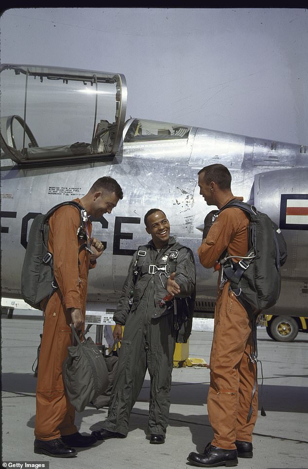 Flashback to the 1960s, Dwight (center) quickly achieved national fame as the first black astronaut in training at the Aerospace Research Pilot School, appearing on the covers of Jet and Ebony magazines