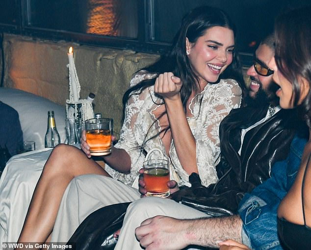 Jenner and Bad Bunny were both pictured sitting next to each other and catching up over drinks at the Après Met 2 Met Gala After Party (shown on May 6)