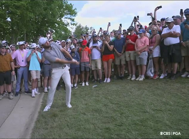 His next shot failed because he caught too much grass in his swing and looked for another bogey