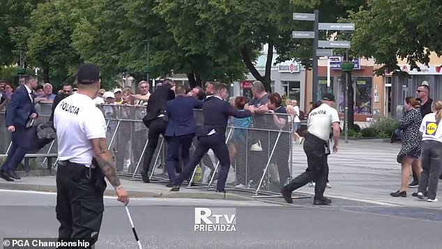 Security rushed to tackle the gunman, 71-year-old Juraj Cintula from Levice, to the ground
