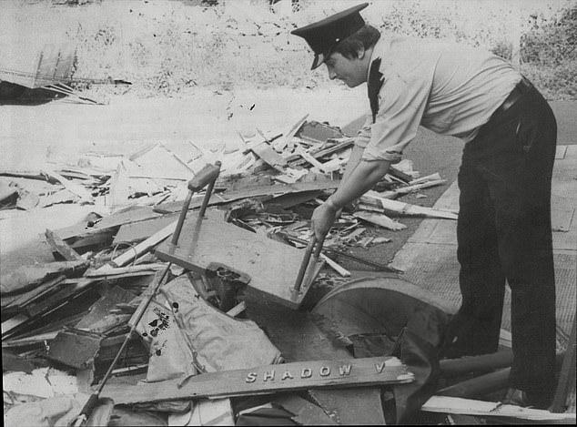 Hayes has never previously linked himself to the murder of Lord Mountbatten and the other victims who died when a 50-pound remote-controlled bomb tore through the hull of the Shadow V.  Pictured: Debris from the boat after the explosion