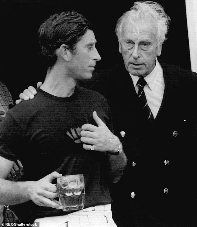 Prince Charles is pictured with Lord Louis Mountbatten during a polo match with a pint of beer in hand