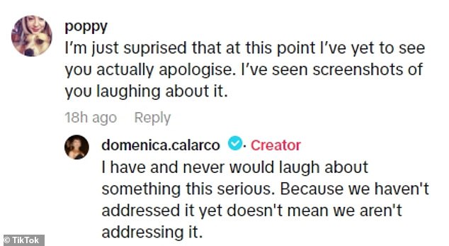 Her posts have since been flooded with comments from fans asking her to address the podcast controversy.  Although Domenica chose not to make a statement, she did assure several fans that she and Ella will respond to the backlash 