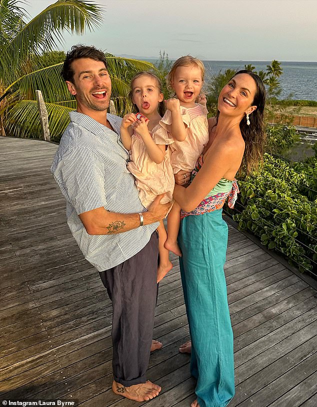 Laura's response has divided her fans, with some agreeing while others claimed the reality star had missed the point Butker was making.  (Laura is pictured with her daughters and partner Matty 'J' Johnson)