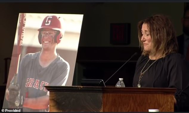 Grant's distraught mother Angie is seen tearful and devastated on stage